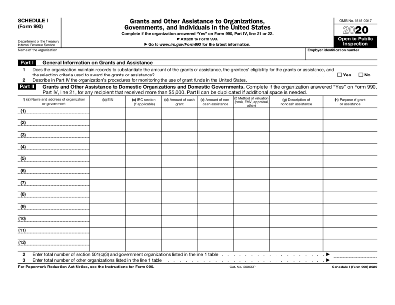 Form 990 Schedule I (2020)