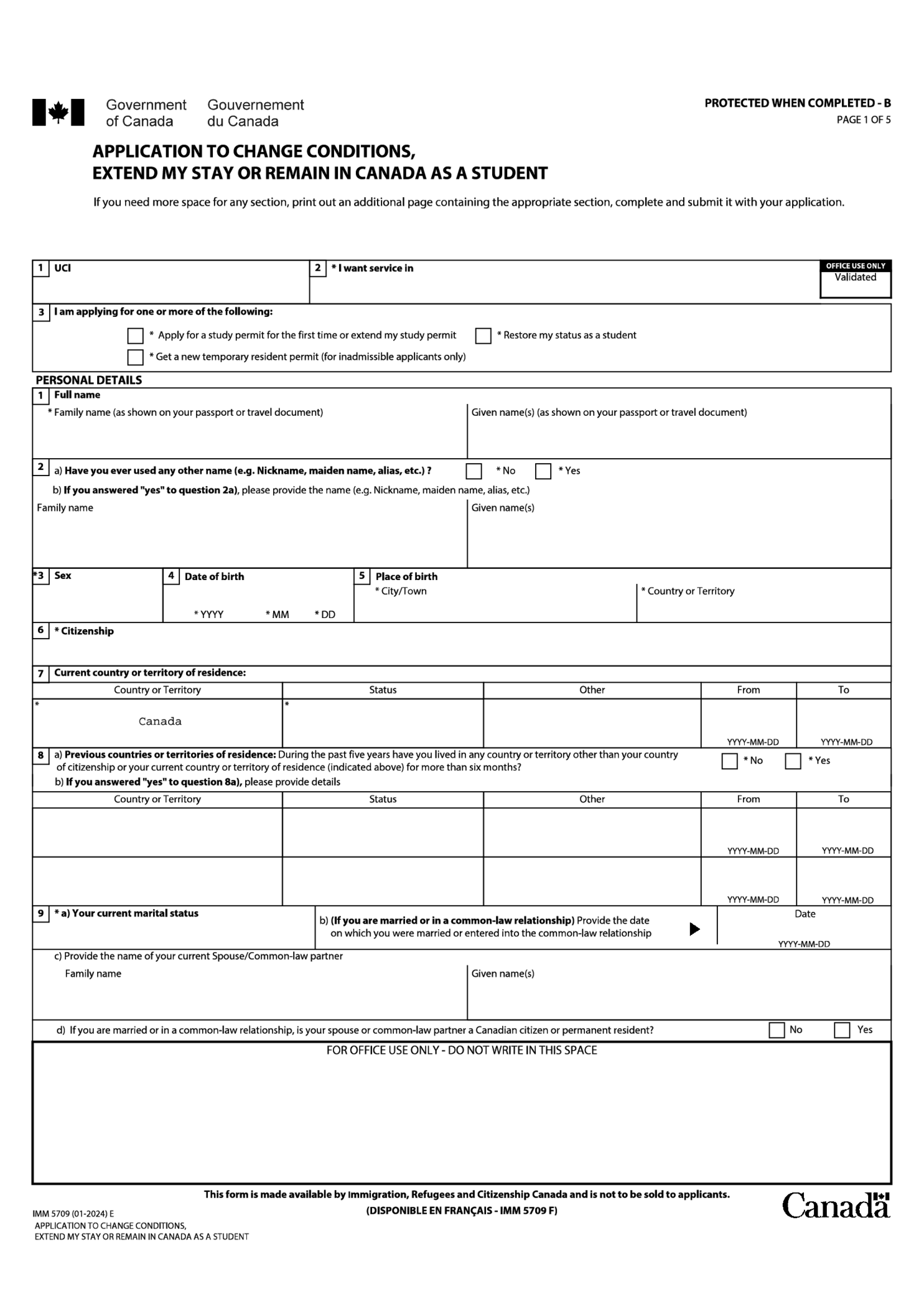 Fillable IMM 5709 - Thumbnail