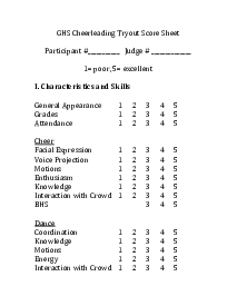 Cheer Tryout Score Sheet Template - Thumbnail