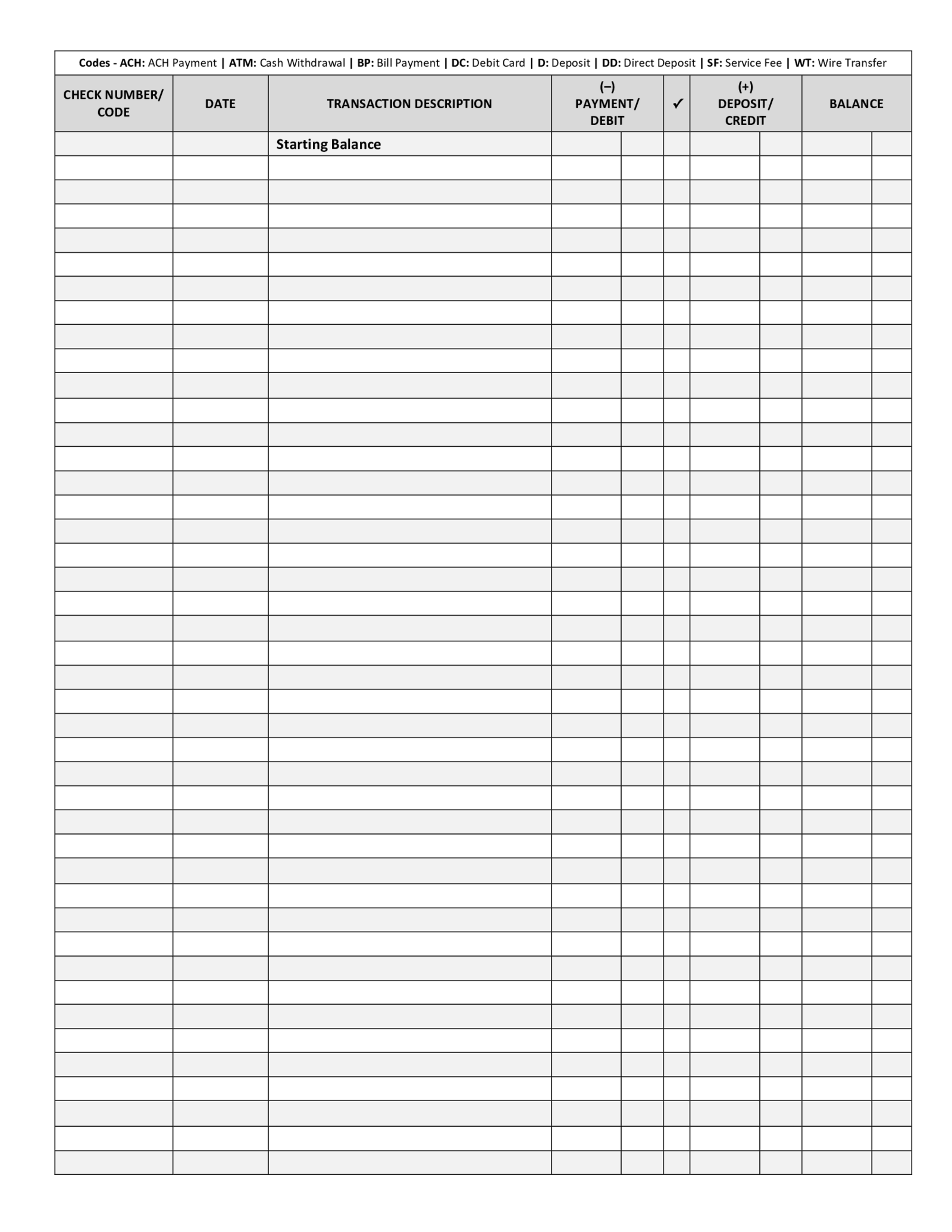 Checkbook Register Template - Thumbnail