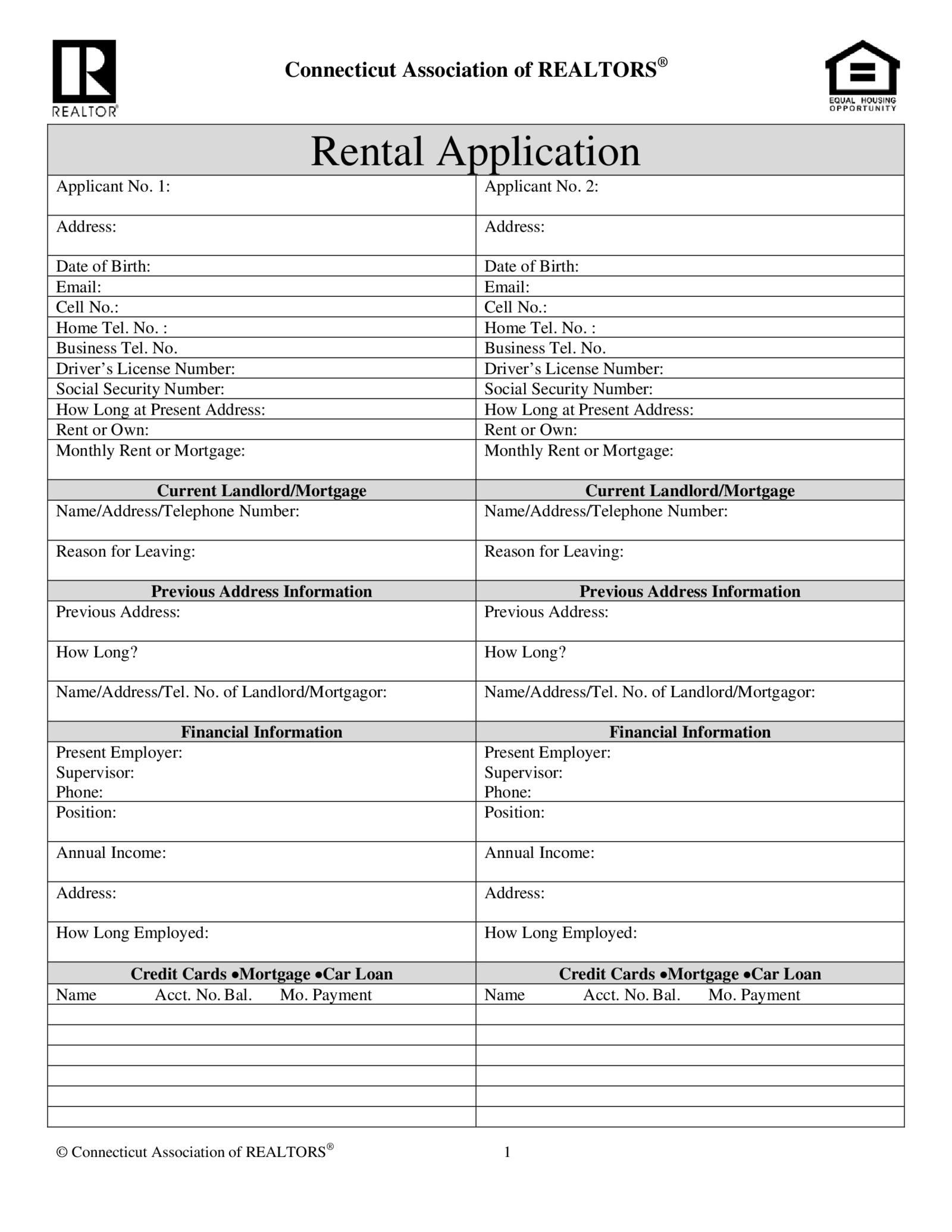 Connecticut Rental Application - Thumbnail