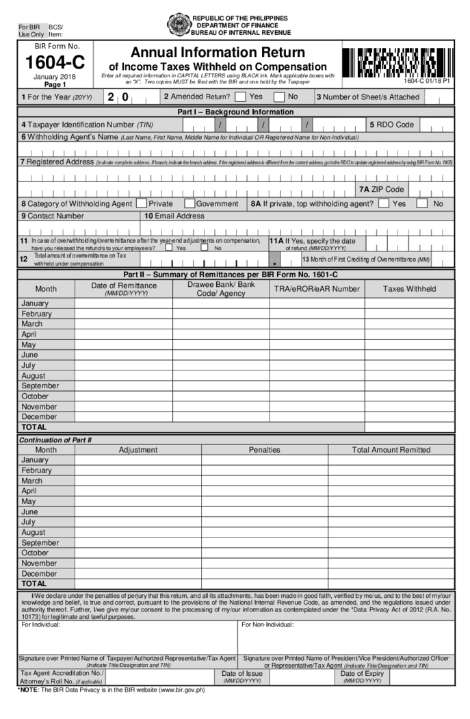 BIR Form 1604-C