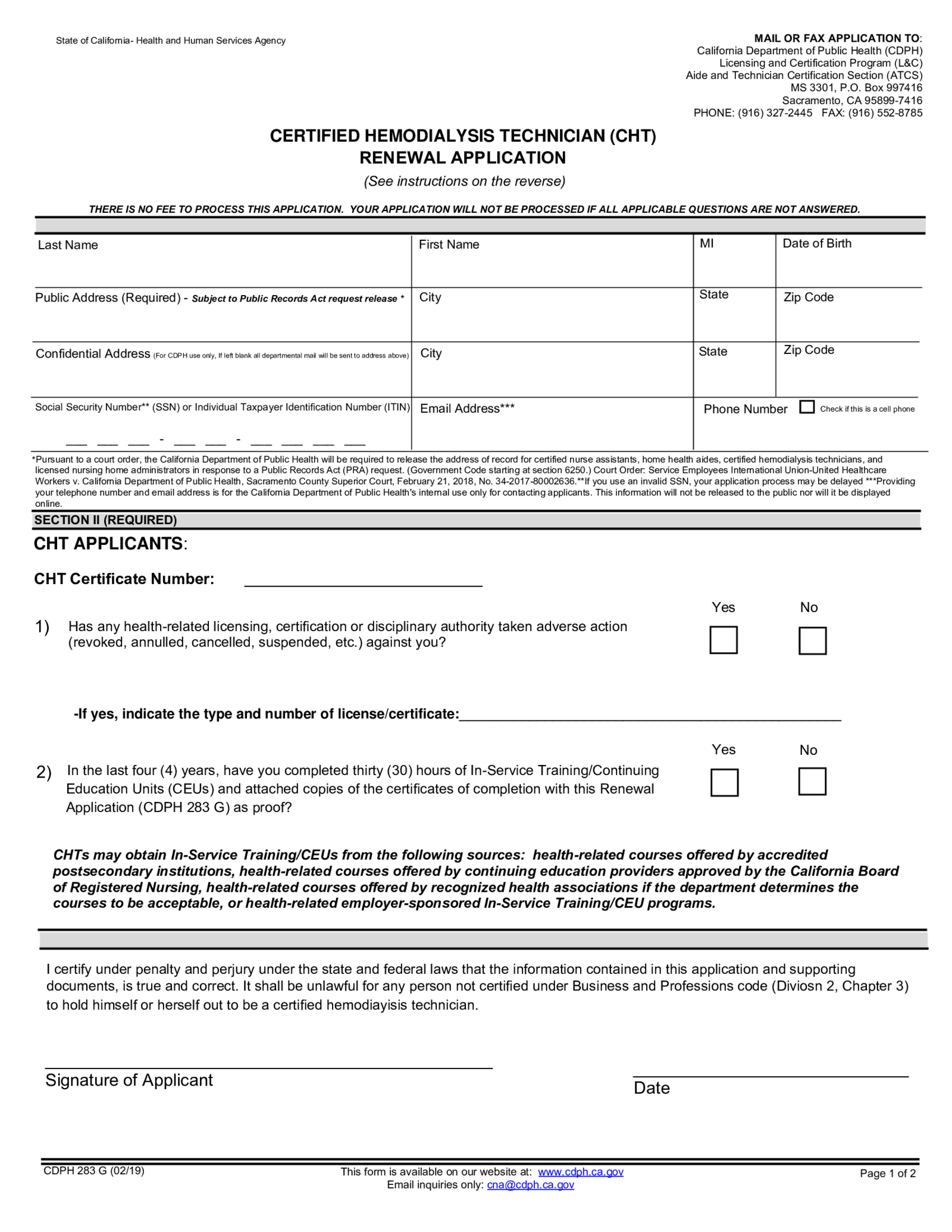 Certified Hemodialysis Technician (CHT) Renewal Application - Thumbnail