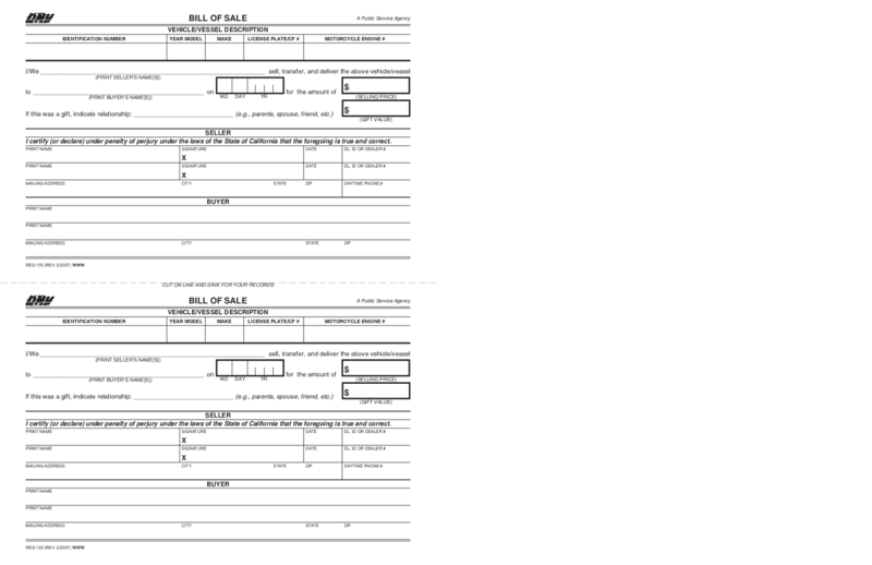 REG 135, Bill of Sale