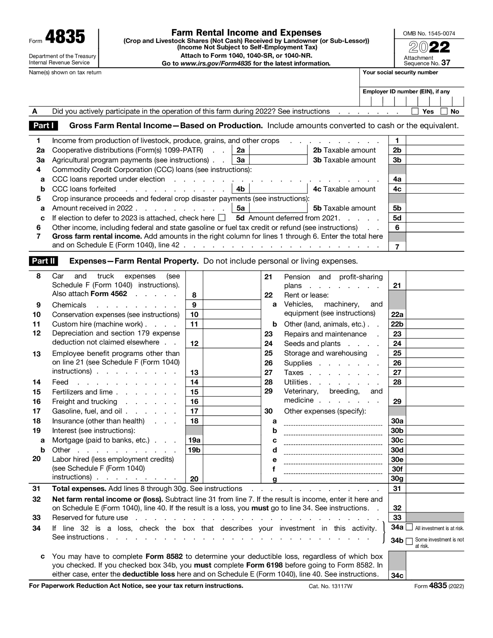 Tax Form 4835 - Thumbnail