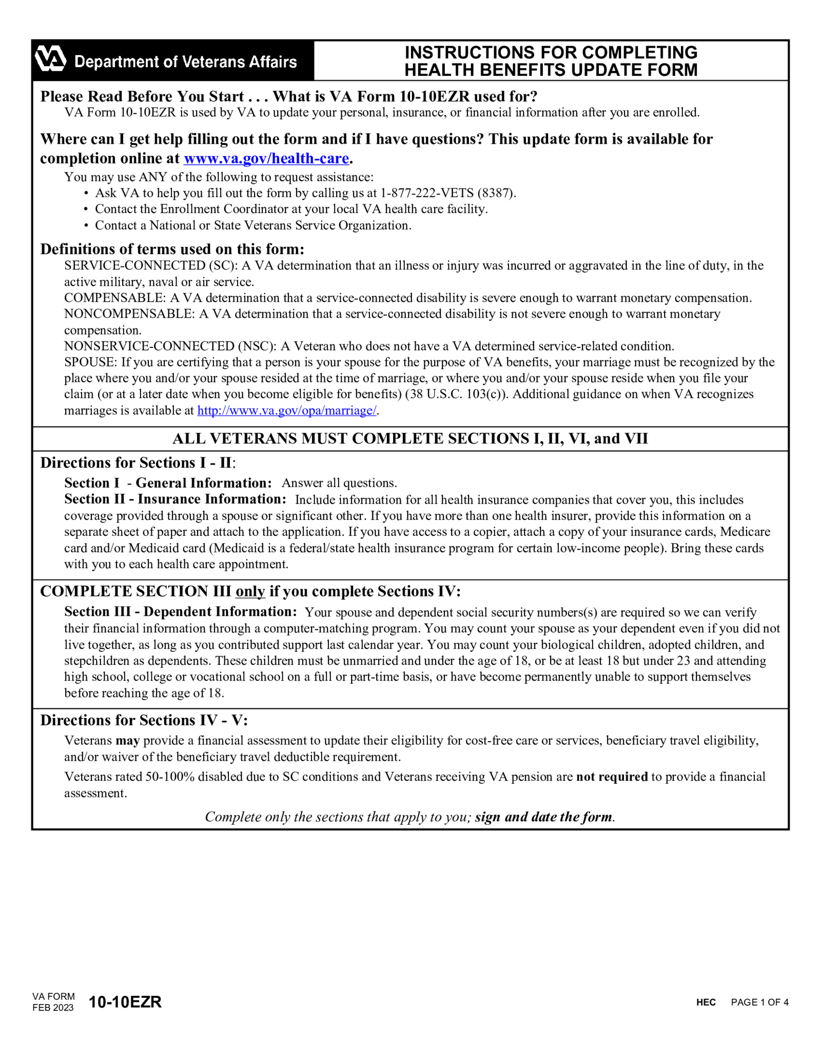 VA Form 10-10EZR (2023) - Thumbnail