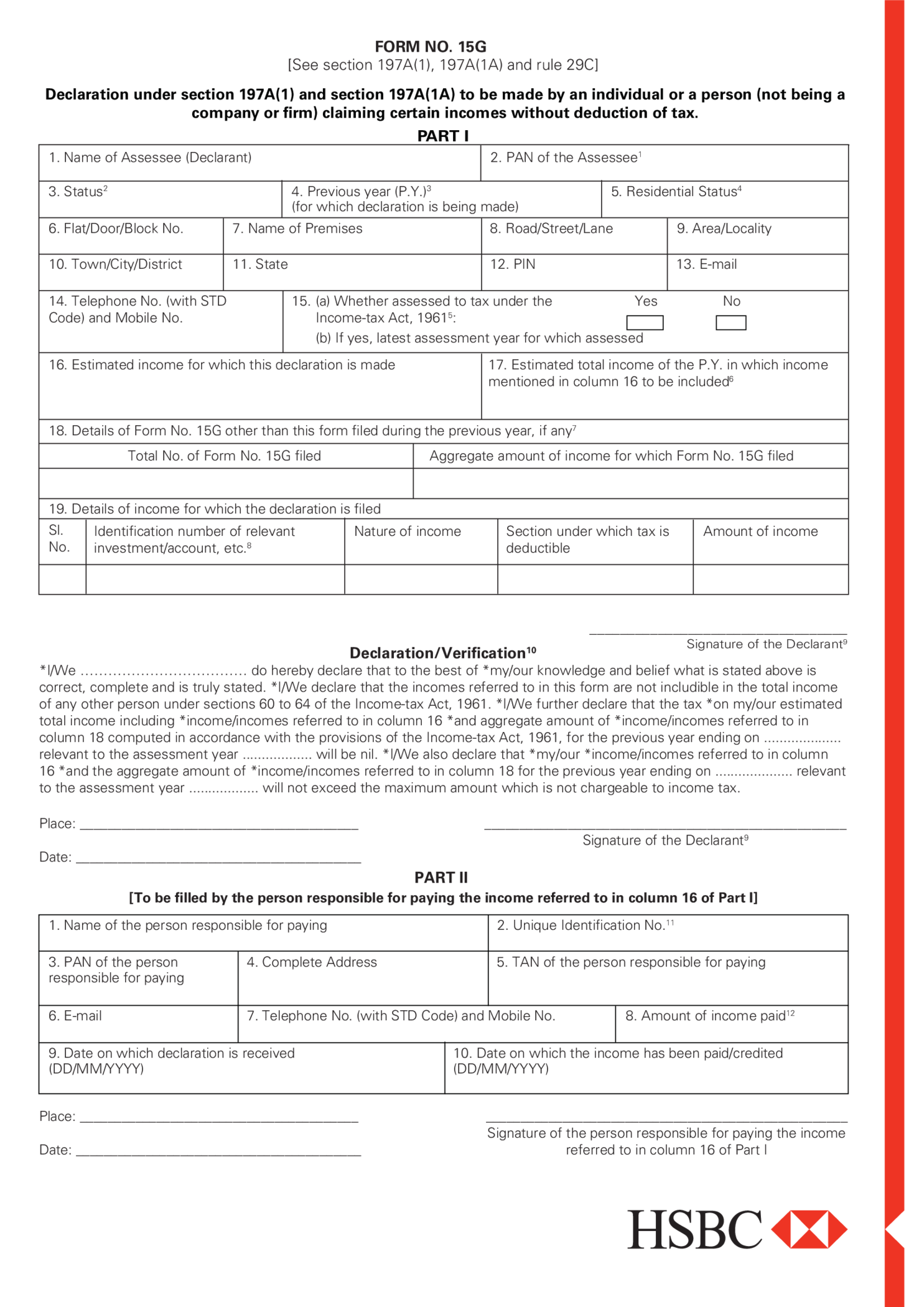 Fillable HSBC Form 15G - Thumbnail