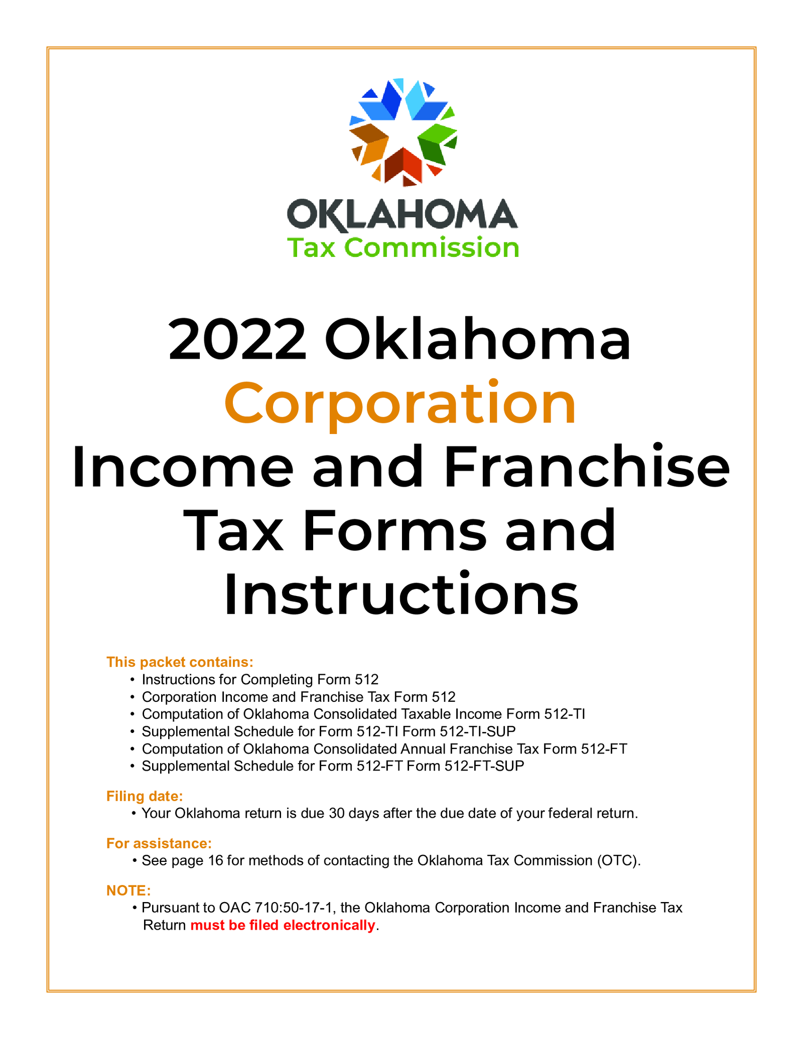 Form 512, Oklahoma Corporation Income and Franchise Tax Forms - Thumbnail