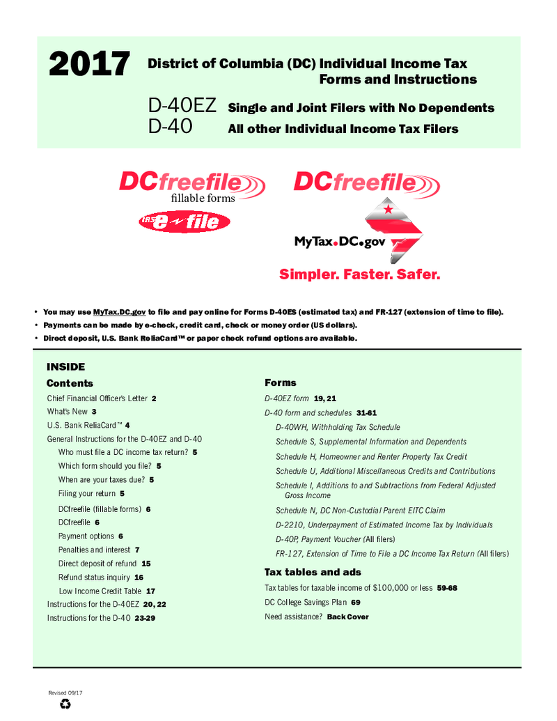 Washington DC Form D 40-EZ