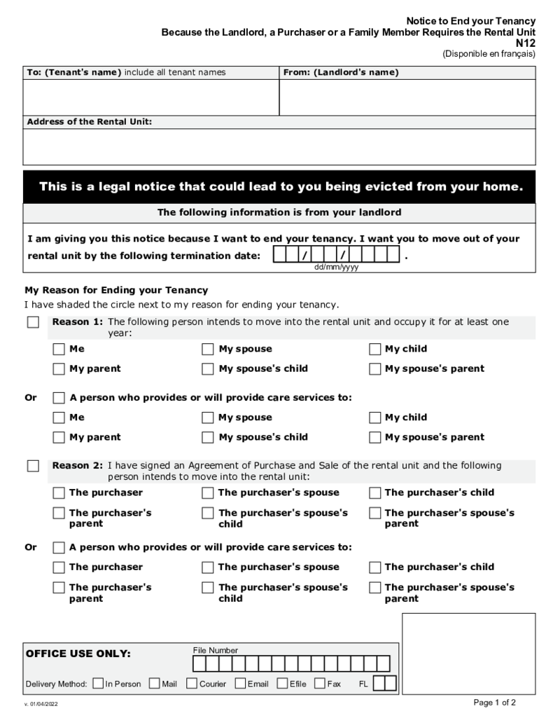 N12 Form - Eviction Notice