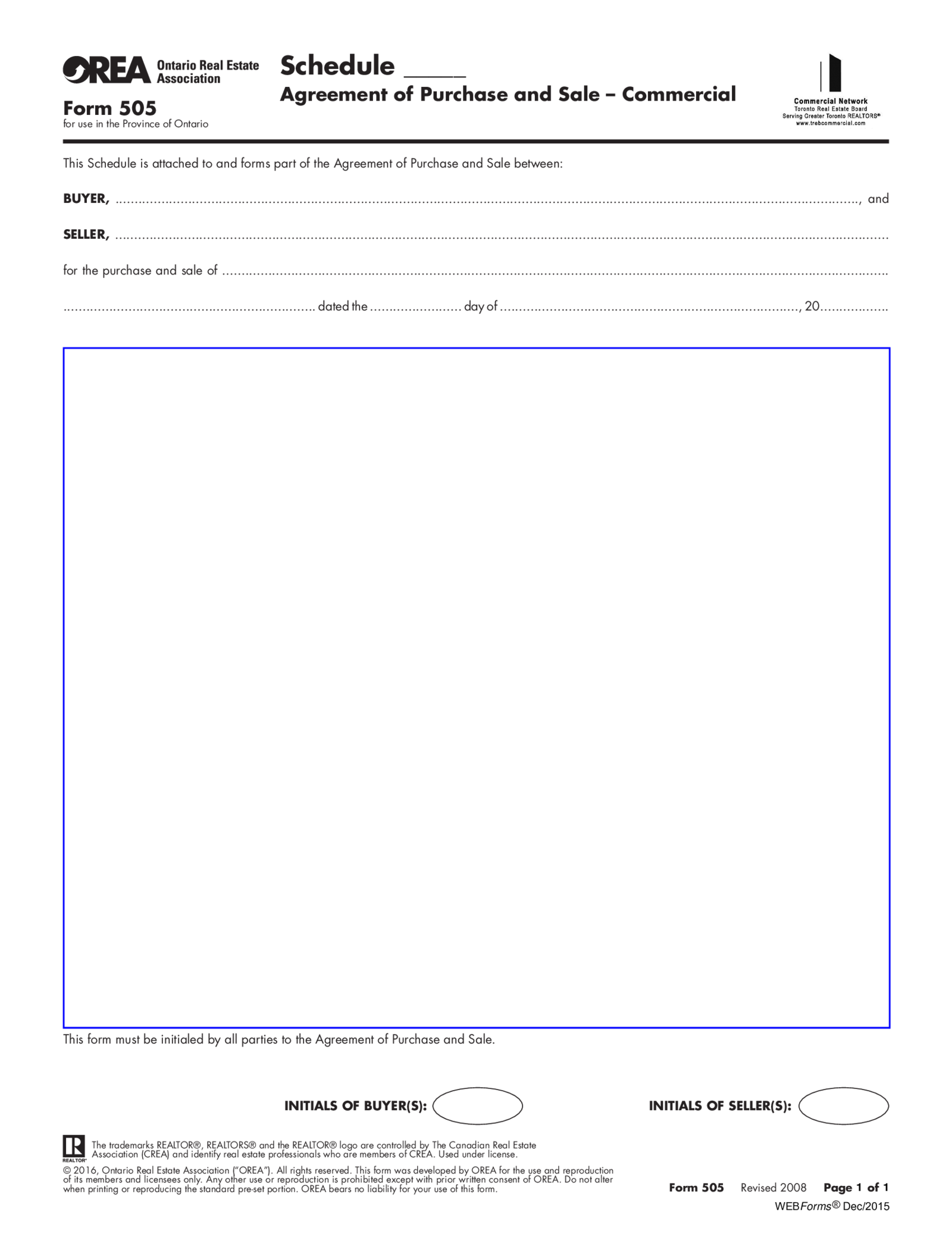 Form 505, Schedule - Agreement of Purchase and Sale - Thumbnail