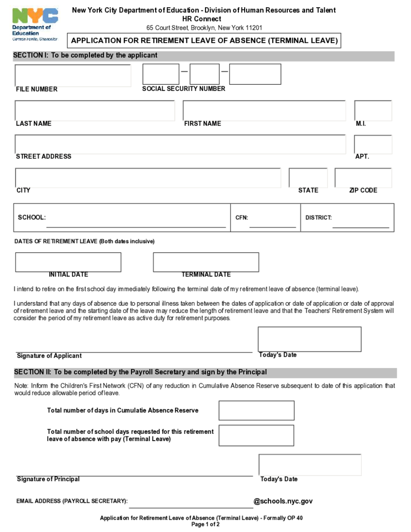 Application For Retirement Leave Of Absence Terminal Leave