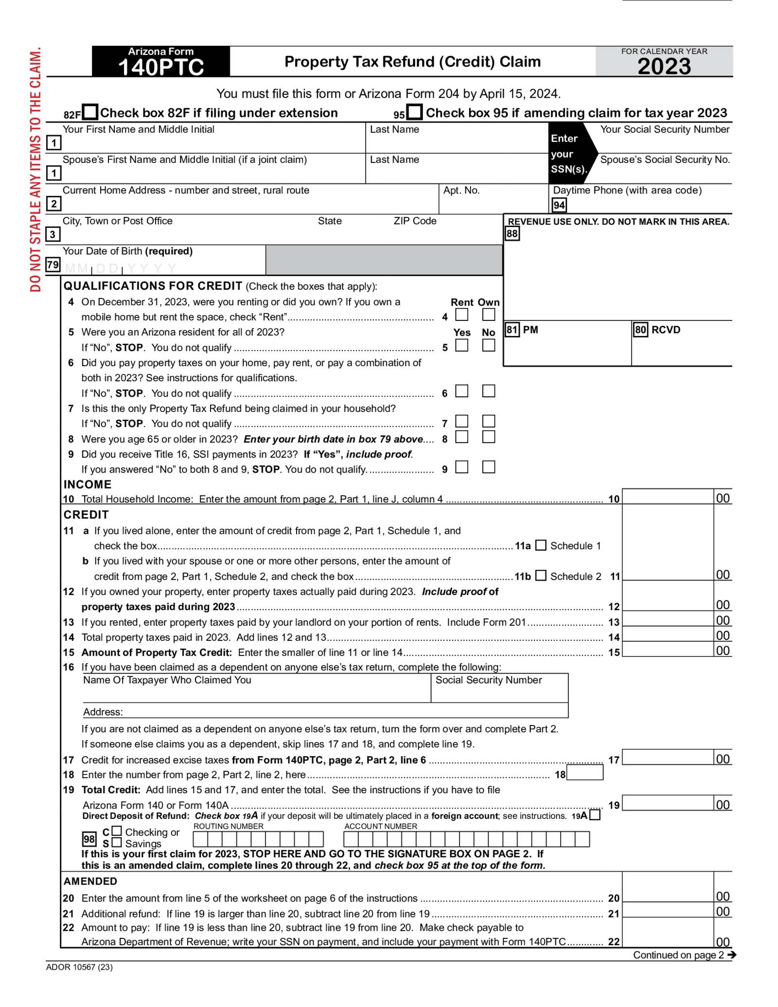 Arizona Form 140 PTC - Thumbnail