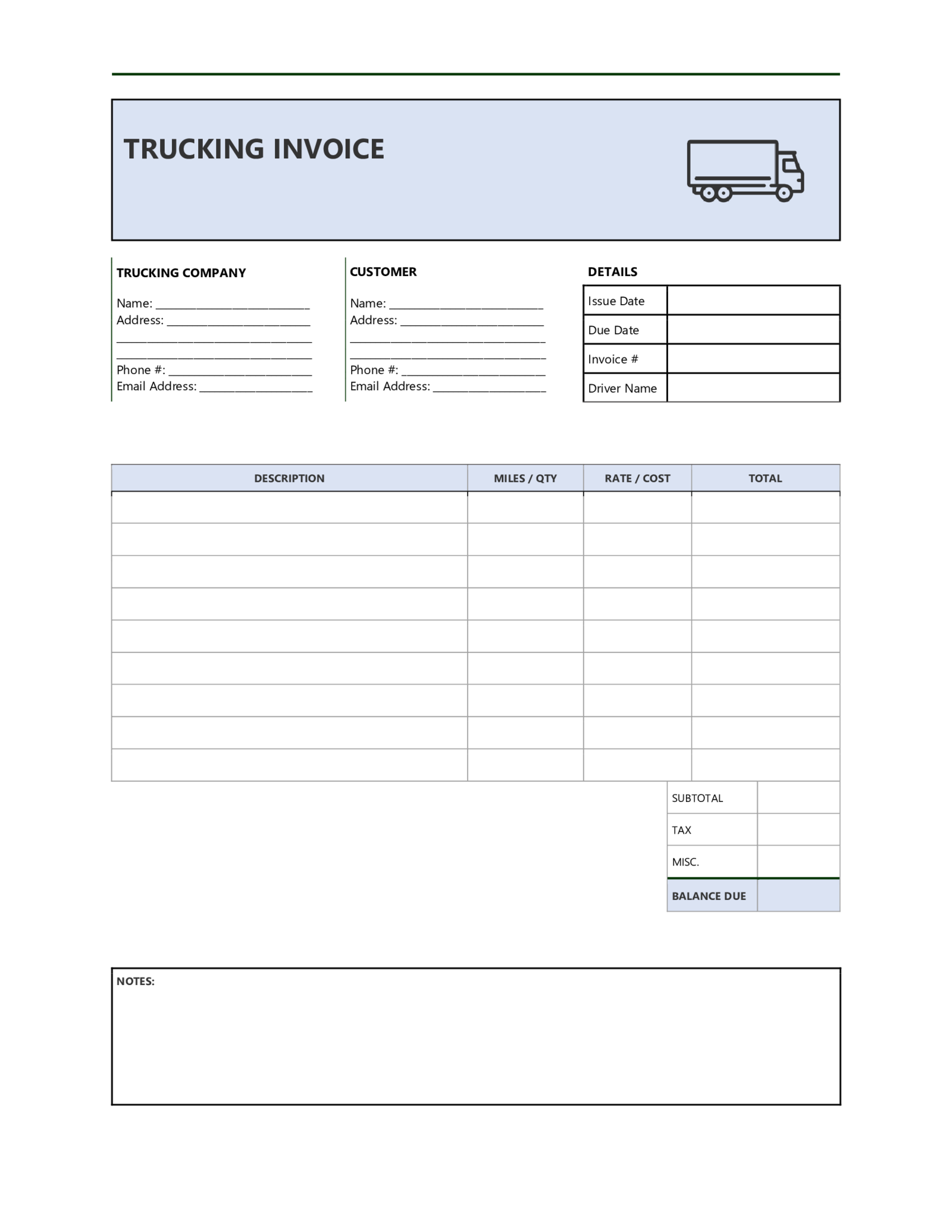 Trucking Invoice - Thumbnail