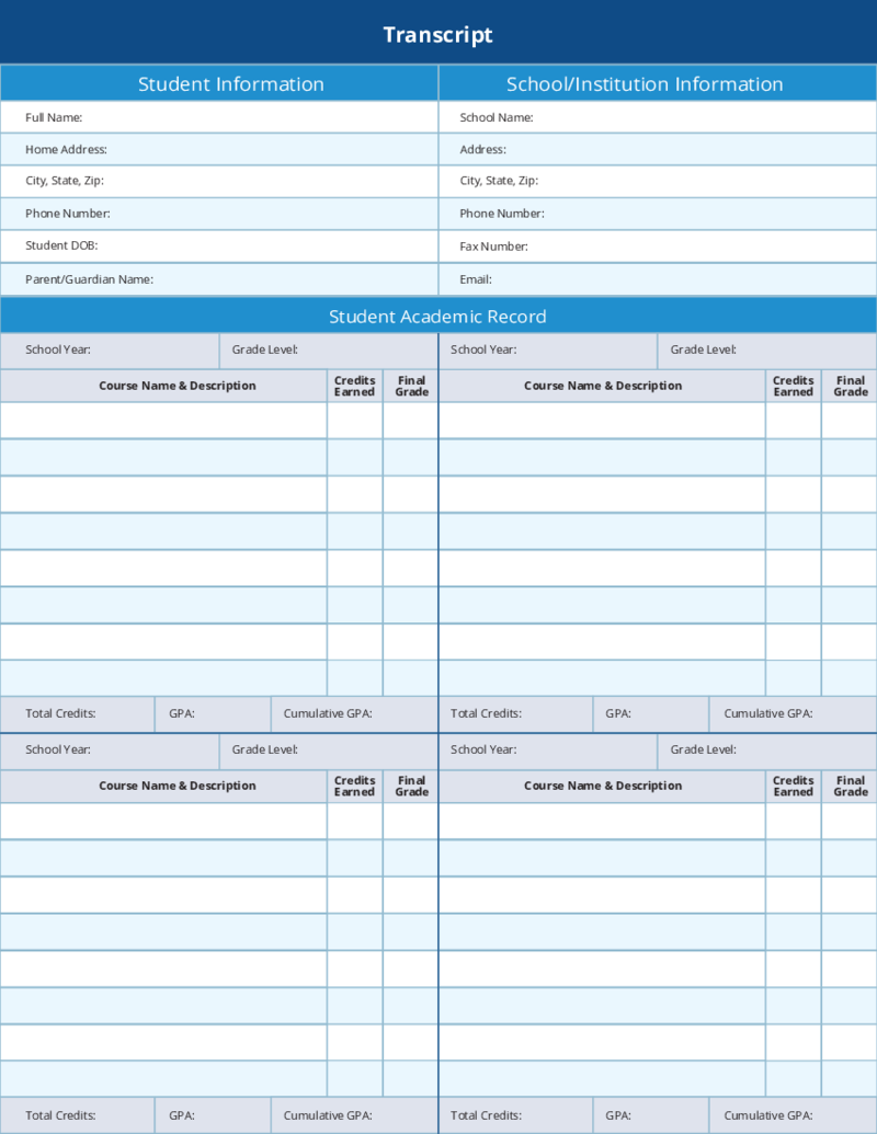 High School Transcript Template