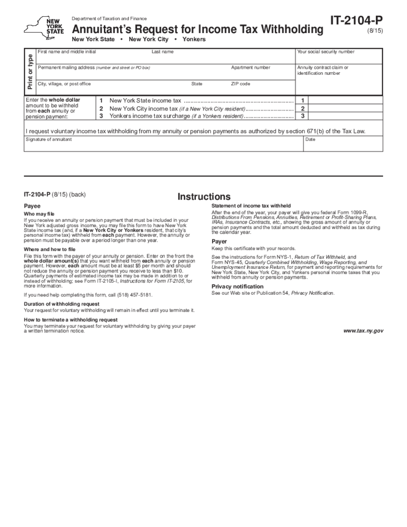 New York Form IT-2104-P