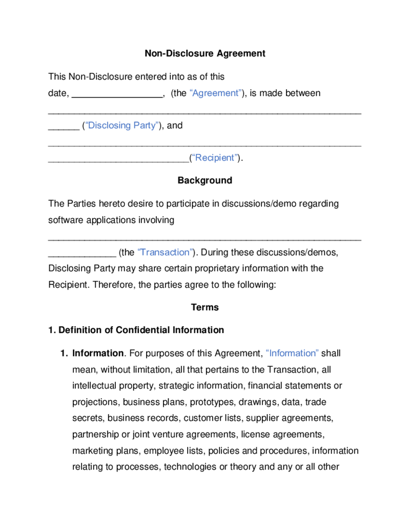 Example Software Development NDA