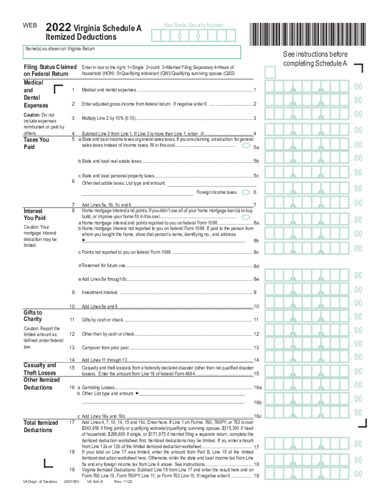 Virginia Schedule A Itemized Deductions