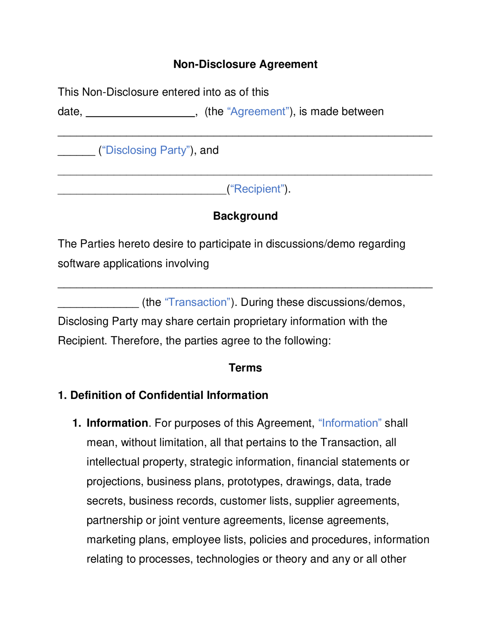 Fillable Example Software Development NDA - Thumbnail