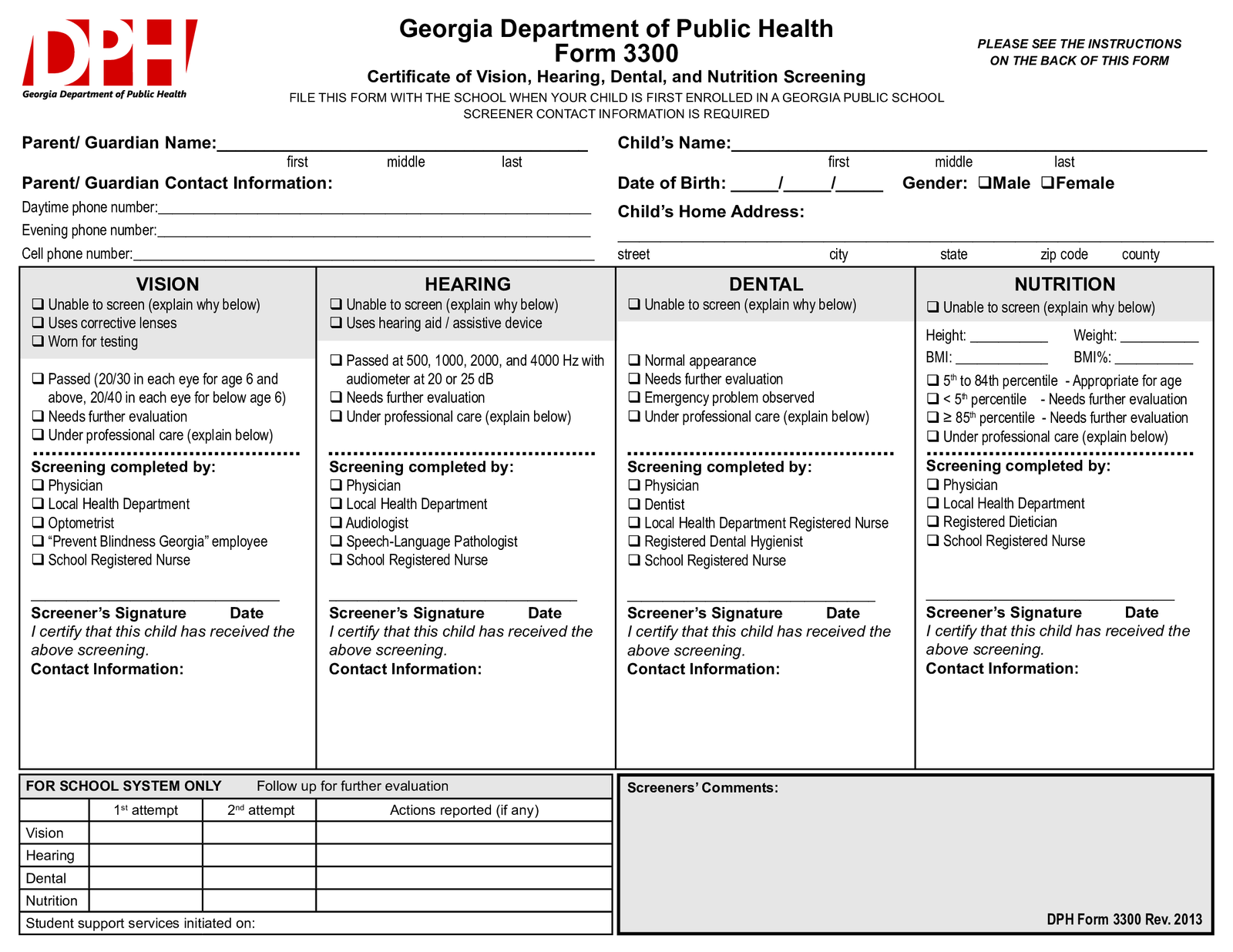 Form 3300, Georgia Department of Public Health - Thumbnail