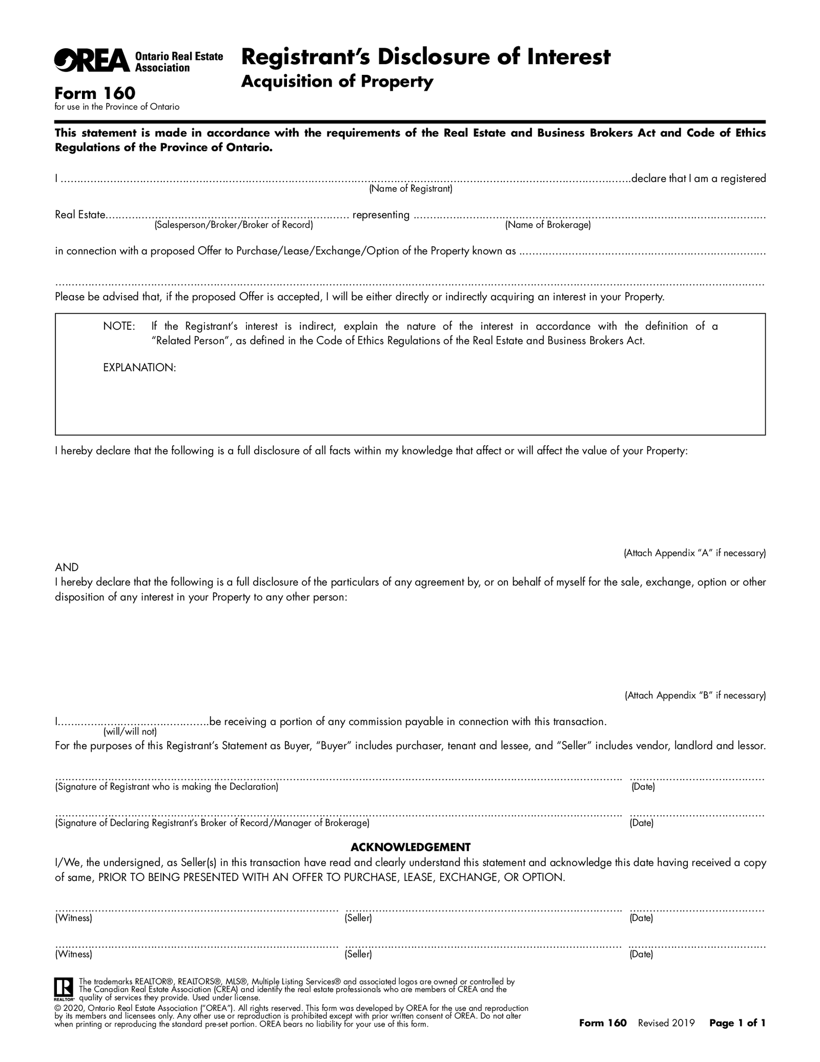 Form 160 Registrants Disclosure of Interest - Thumbnail