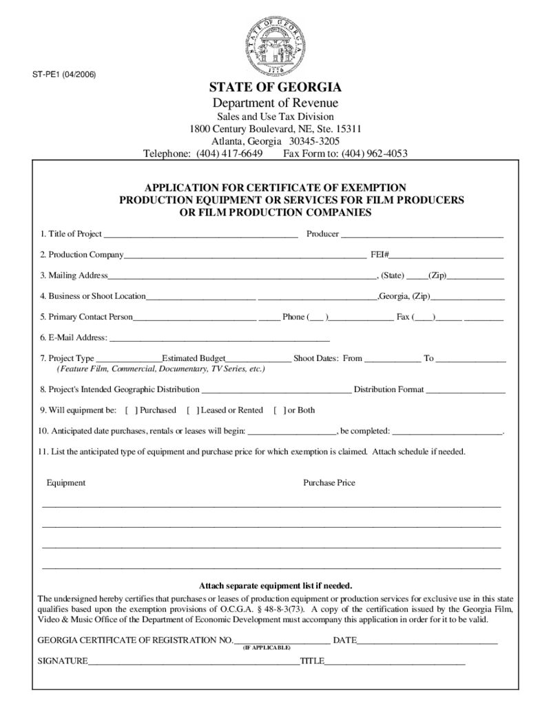 Form ST-PE1 - Georgia Department of Revenue