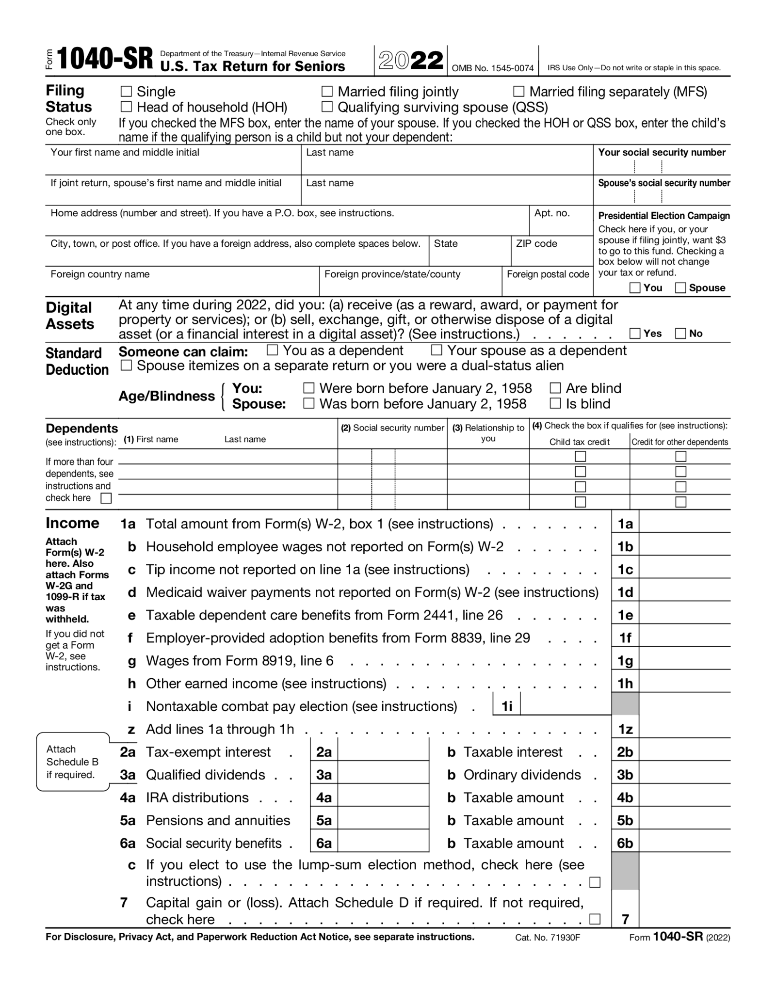 Fillable Form 1040-SR (2022) - Thumbnail