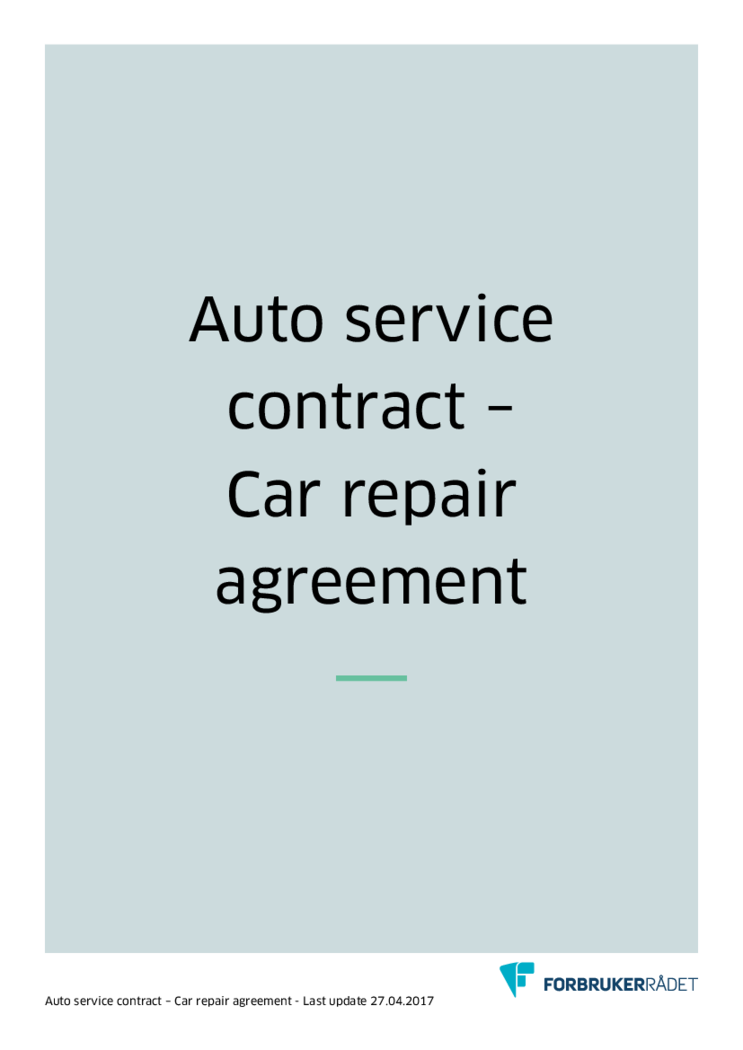 Auto Repair Contract Template