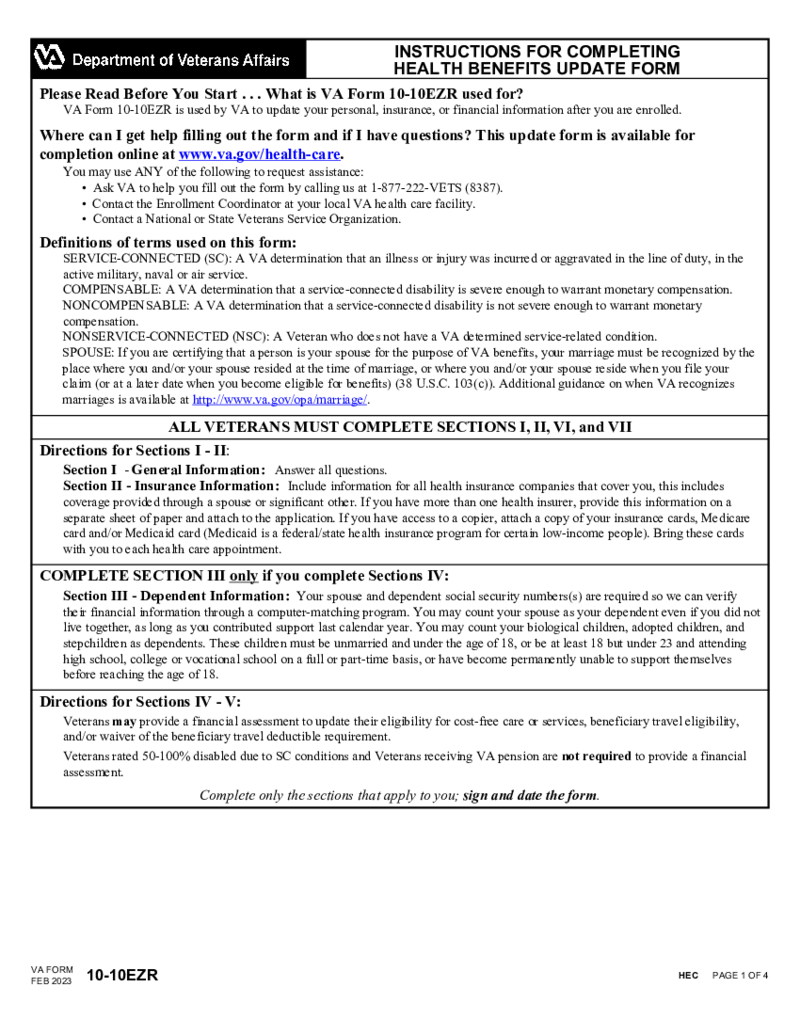 VA Form 10-10EZR