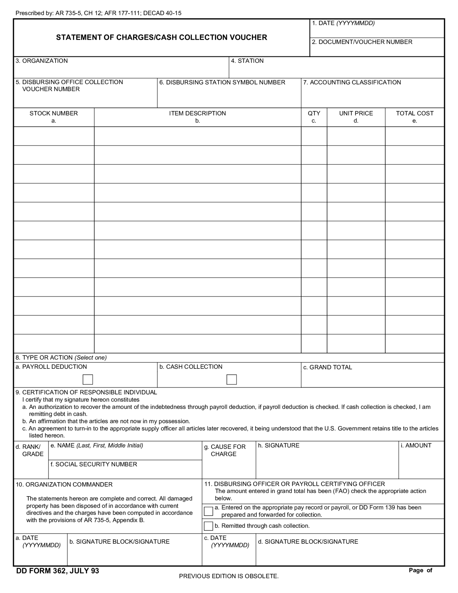 Fillable DD Form 362 - Thumbnail