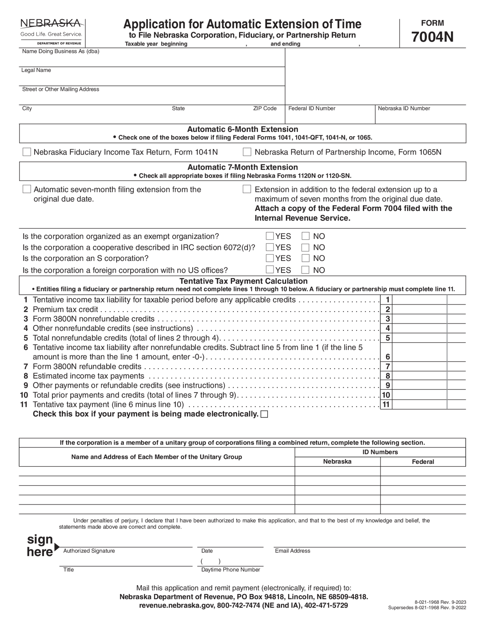 Application for Automatic Extension of Time - Form 7004N - Thumbnail