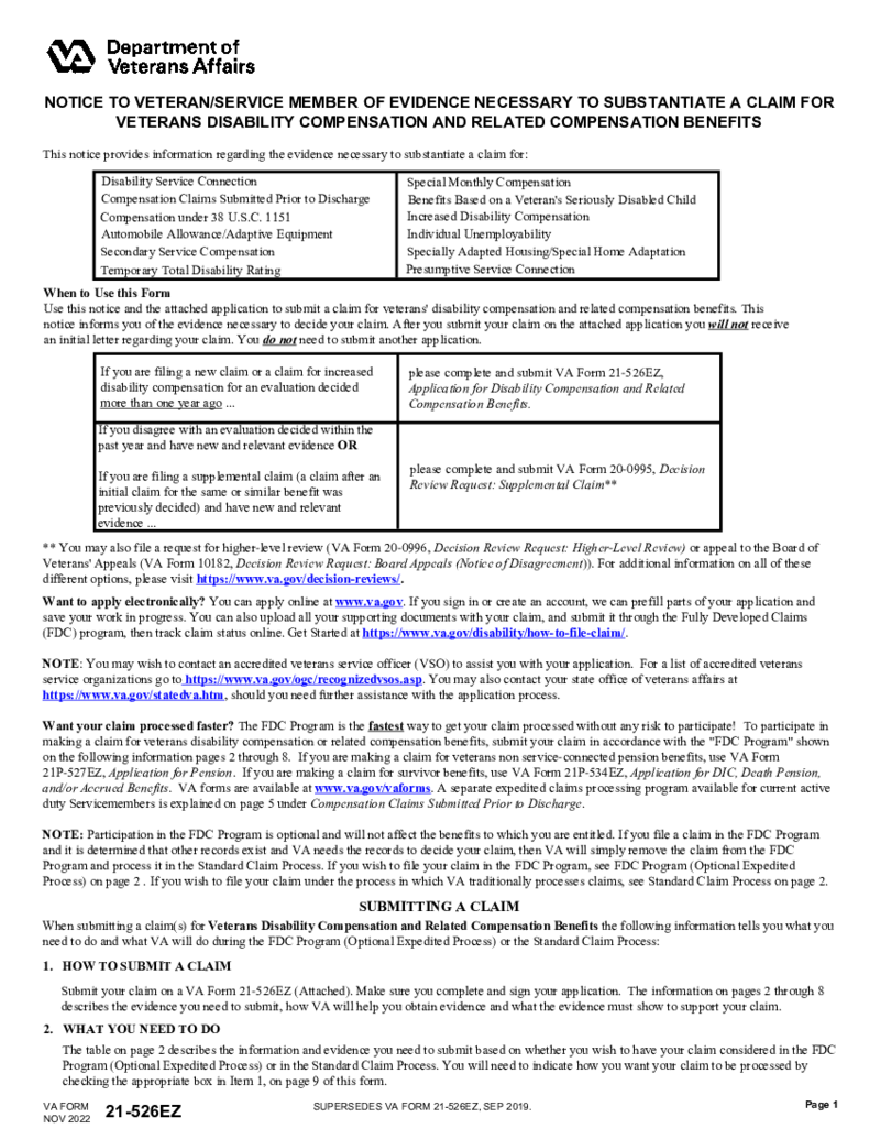 VA Form 21-526EZ