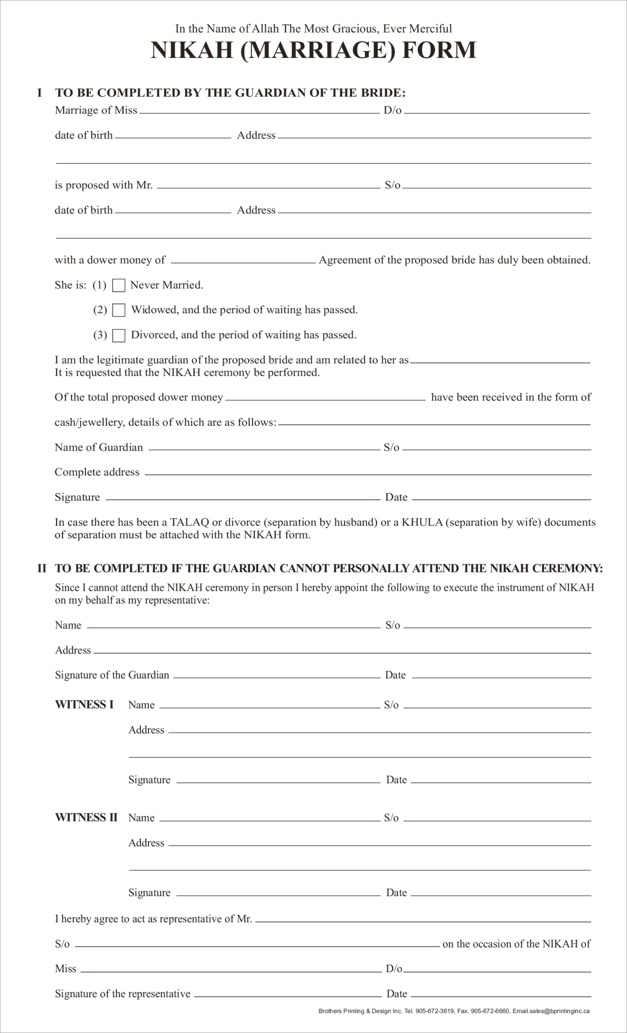 Nikah Marriage Form - Thumbnail