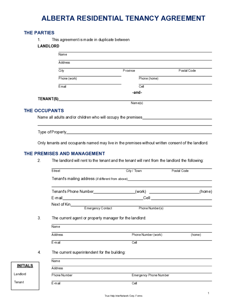 Alberta Residential Tenancy Agreement