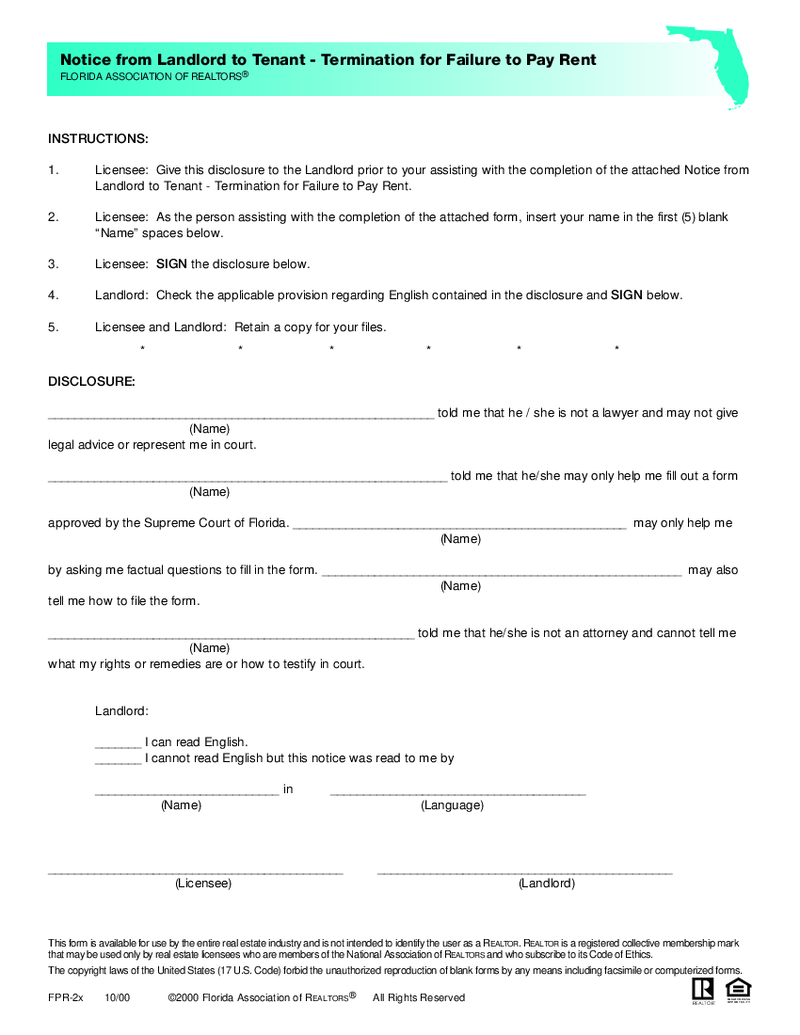 Notice from Landlord to Tenant - Termination for Failure to Pay