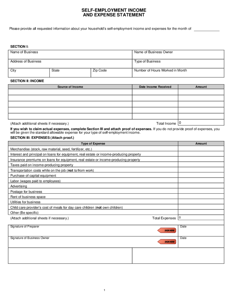 DHS-431, Self-Employment Income and Expense Statement