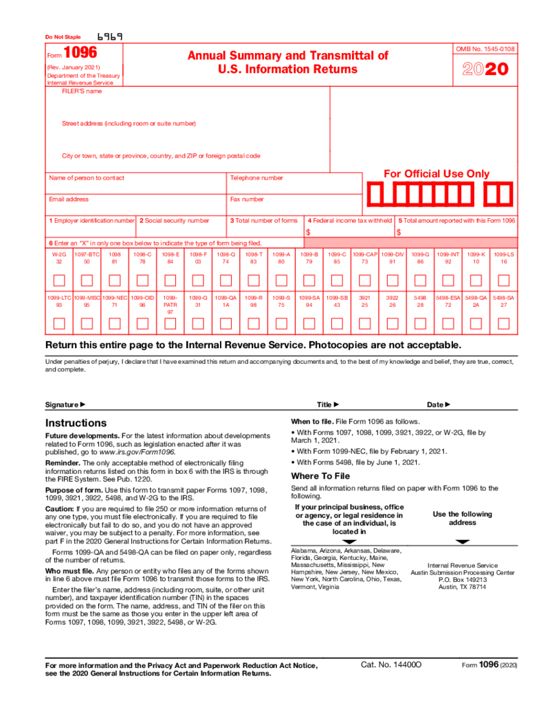 Form 1096 (2020)