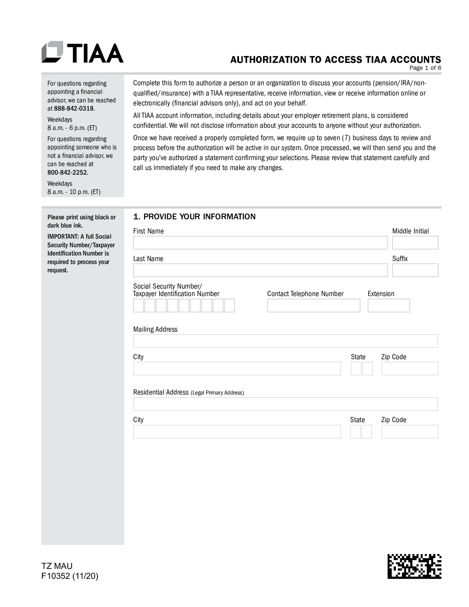 Authorization to Access TIAA Accounts and Power of Attorney - Thumbnail