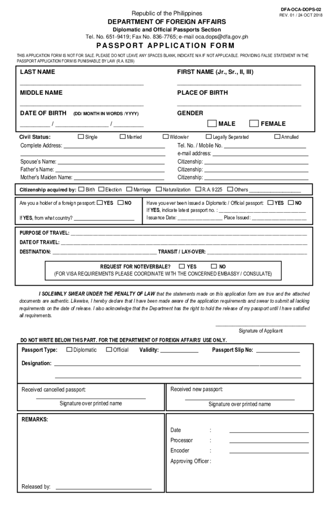 Philippine Passport Application Form