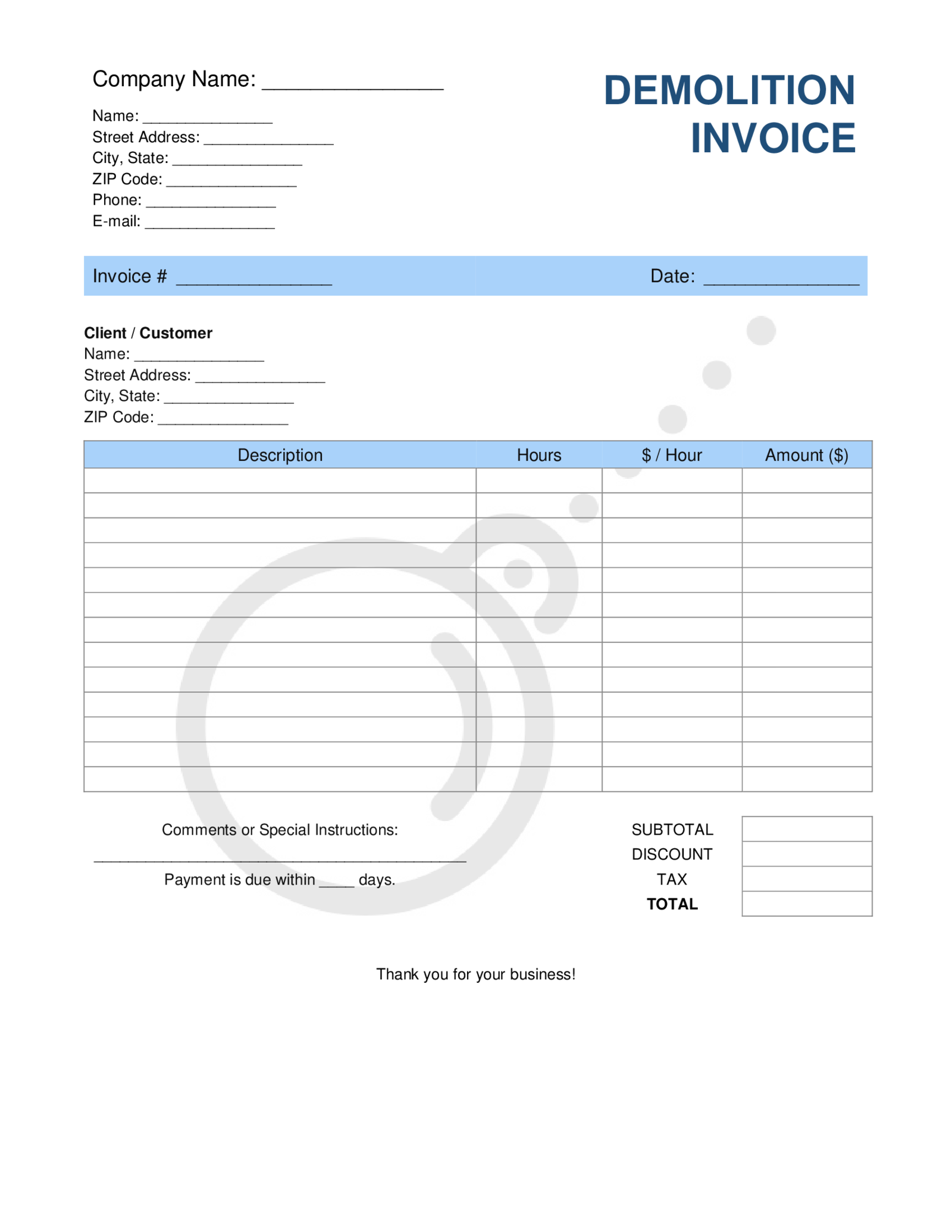 Demolition Invoice Template - Thumbnail