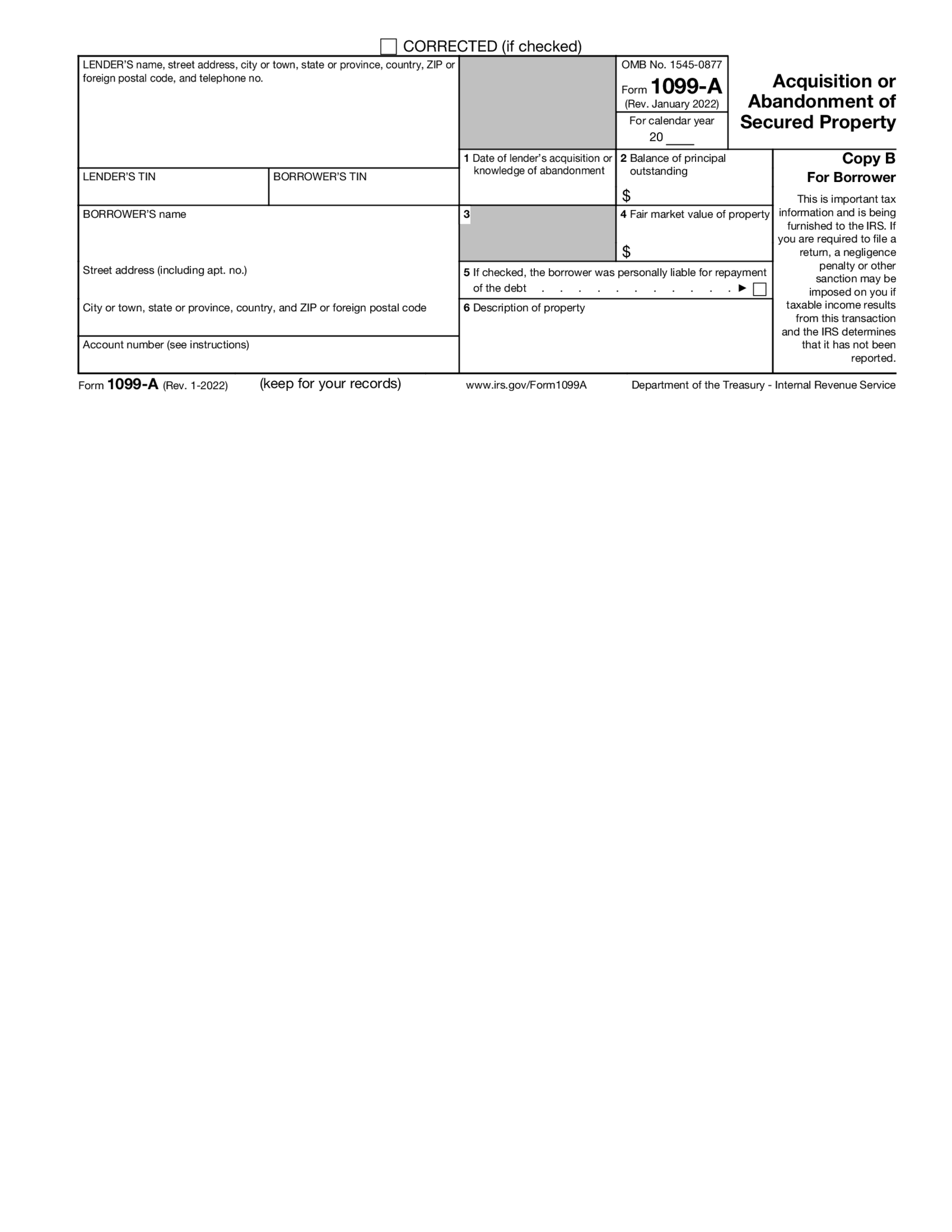 Form 1099-A - Thumbnail