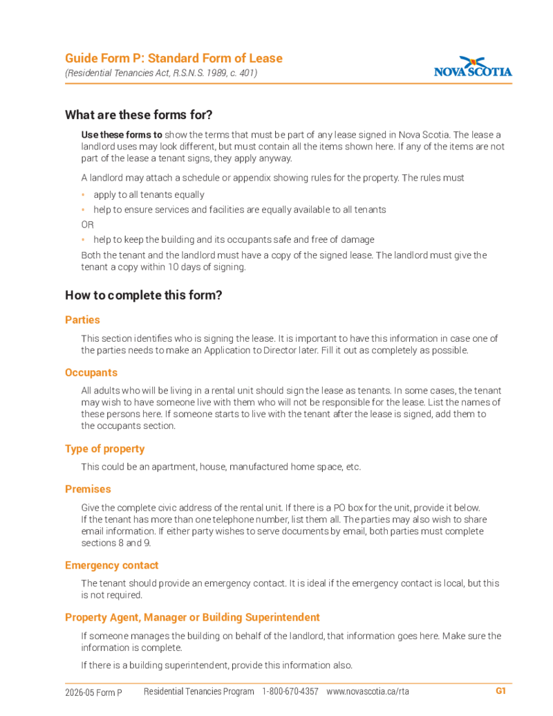 Standard Form of Lease (Form P) - Government of Nova Scotia