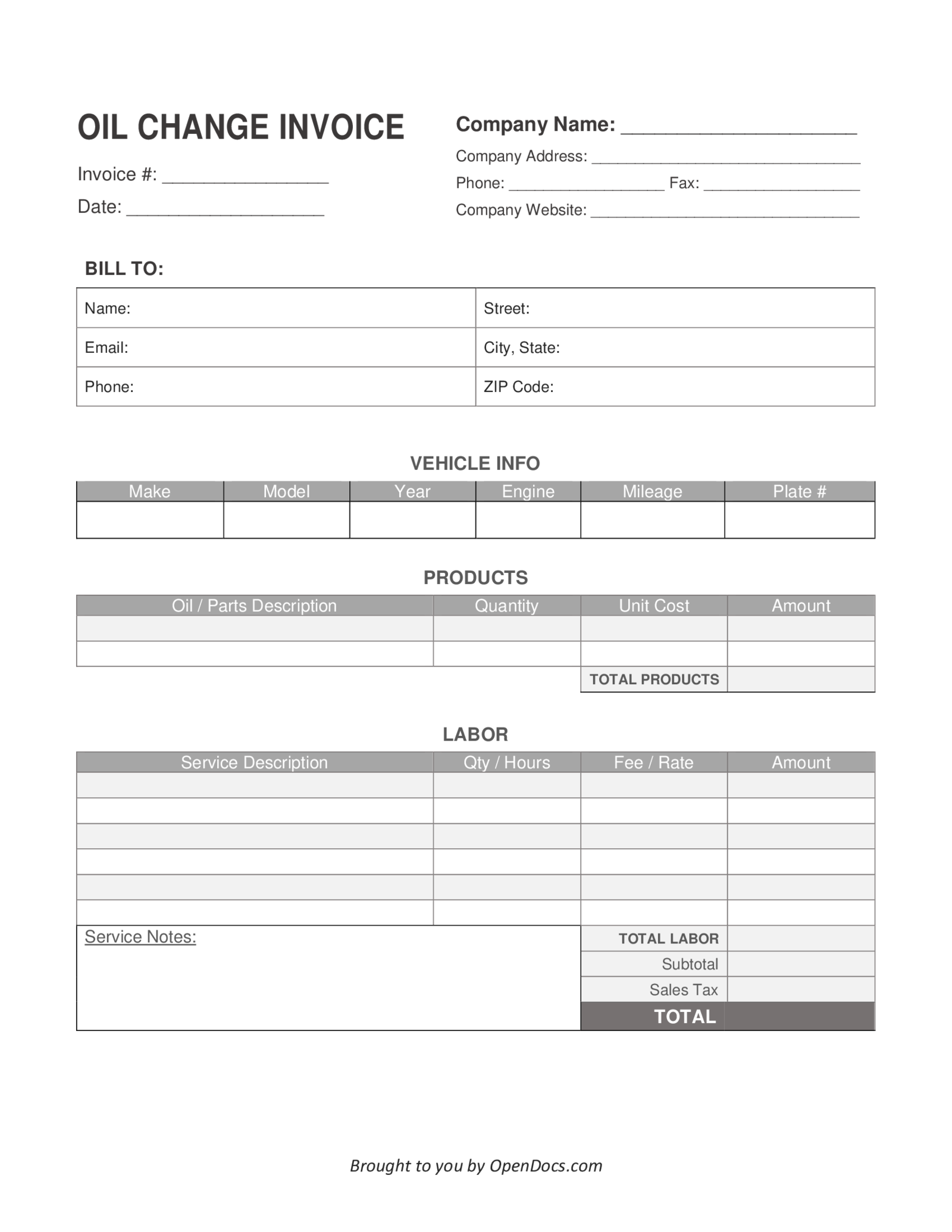 Oil Change Invoice - Thumbnail