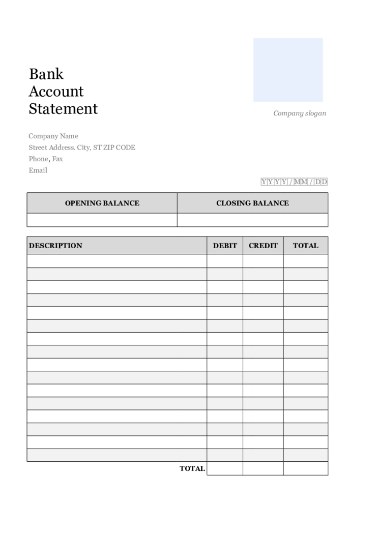 Monthly Bank Statement Template