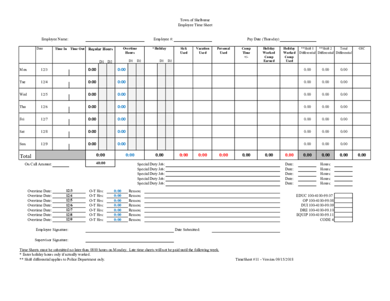 Police Department Time Sheet Template