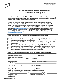 SBA Form 3513 - Declaration of Identity Theft - Thumbnail