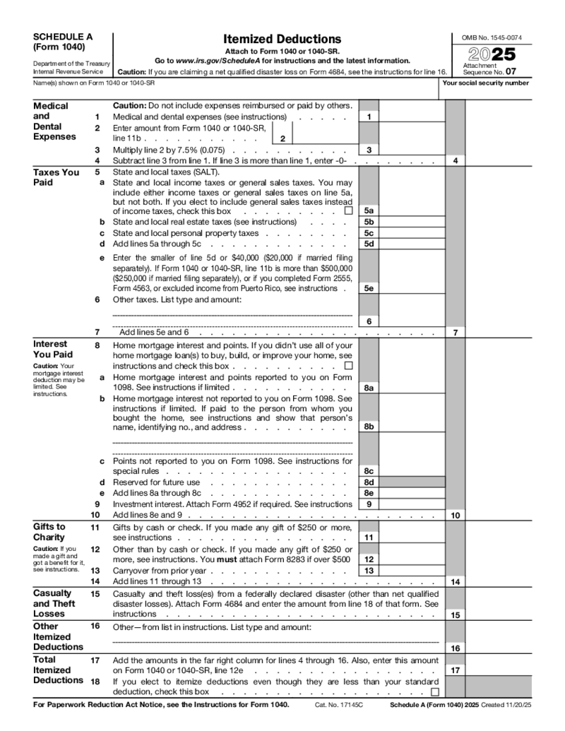 Form 1040 (Schedule A)