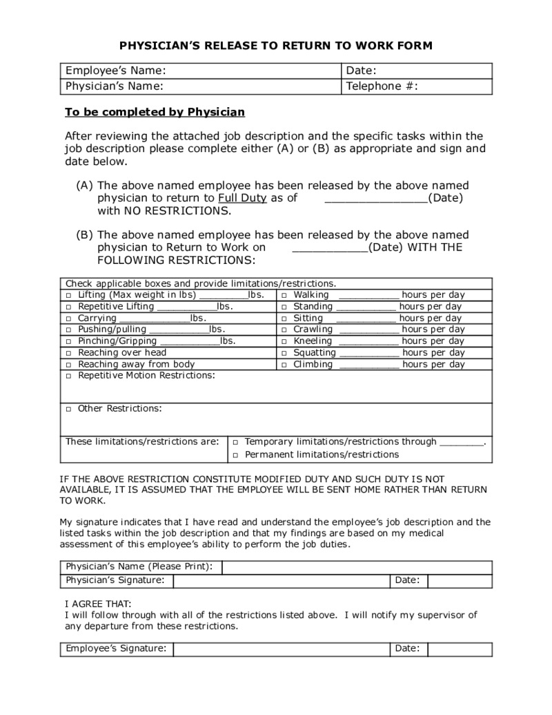 Work Restrictions Letter Template