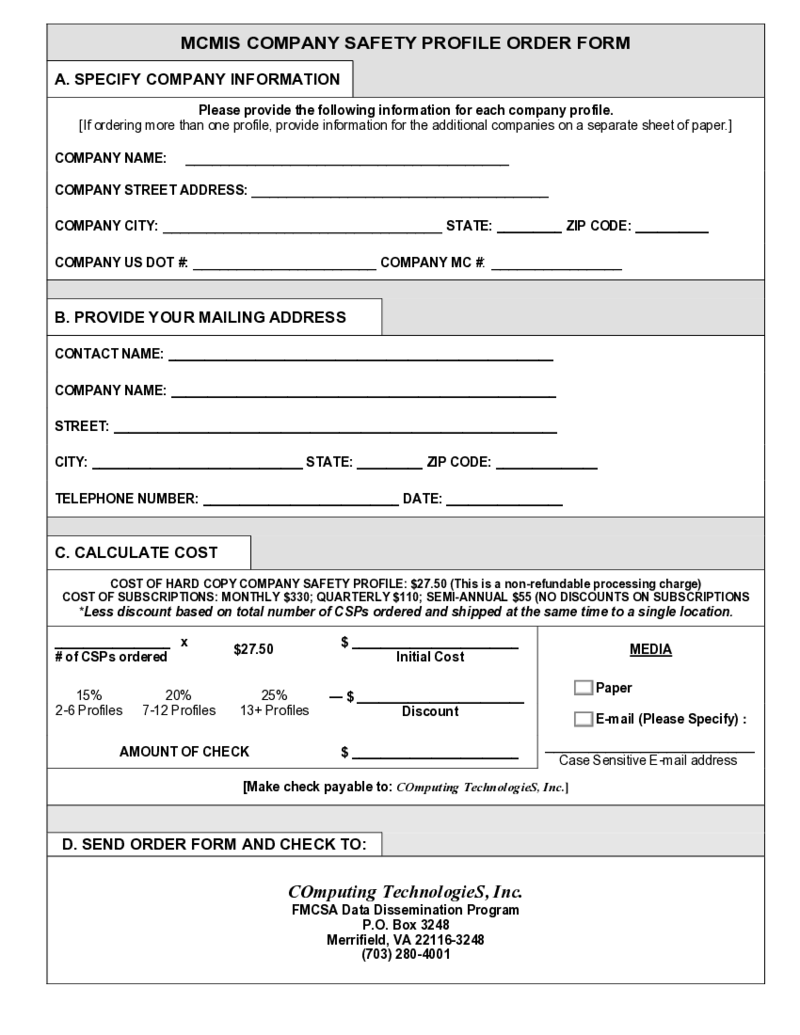 Carrier Profile Sheet Template