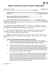 North Carolina Lease to Own Agreement - Thumbnail